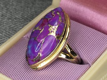 Fabulous Sterling Silver / 925 With Gold Overlay & Purple Turquoise Ring - Very Unusual Look - Looks EXPENSIVE