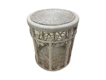 White Wicker Round Side Table