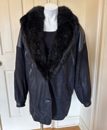 J. Percy For Marvin Richards Fur Trimmed Black Leather Coat