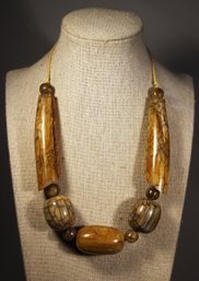 Unique Vintage Either Plastic Or Horn Beaded Necklace Ethnographic