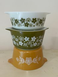 Vintage PYREX Casseroles Dishes, Spring Blossom And Butterfly Gold - Set Of 3