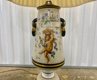 Porcelain And Wooden Table Lamp With Cherubs