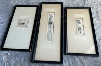 Grouping Of 3 Vintage Mid Century Modern JOYCE SILLS Etchings- One Dedicated