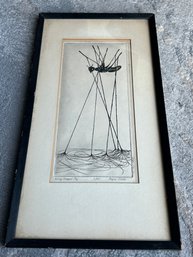 Vintage Mid-Century Modern Surrealist JOYCE SILLS Etching- Titled 'Long Legged Ant'