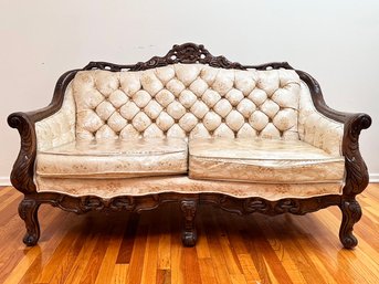 A Vintage Causeause In Mahogany And Tufted Silk