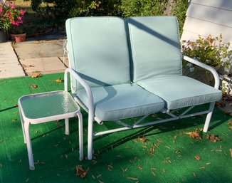 Outdoor Loveseat W/Cushions & Small Side Table