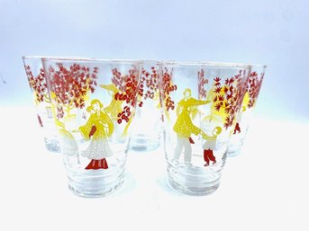 Vintage Asian Themed Flared Glasses By Libbey