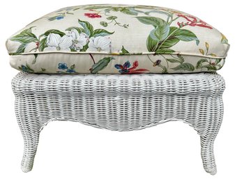 Wicker Ottoman With Floral Upholstered Seat Cushion