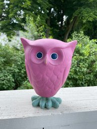 Vintage Rubber Pink Bobble Owl Figurine Springy Wobble Blue