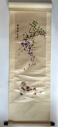 Vintage Embroidered Silk Scroll On Rice Paper