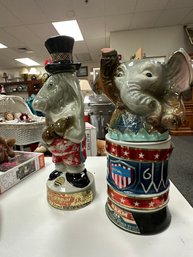 Two Decanters Republican Elephant And Boxing Donkey