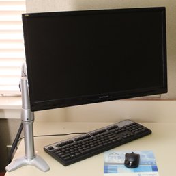 21' ViewSonic Monitor With Articulating Mounting Arm, HP Keyboard And Logitech Mouse