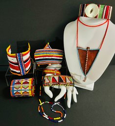 Lot # 2  Authentic African Maasai Glass Beaded Jewelry Necklaces And Bracelets