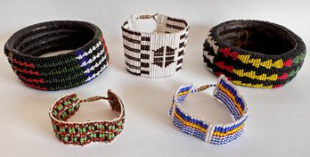 5 African Beaded Bracelets From Mali & Tanzania