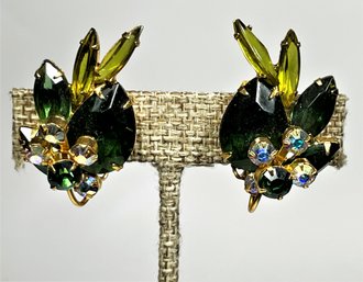 Vintage Multi Colored Rhinestone Earrings Ear Clips