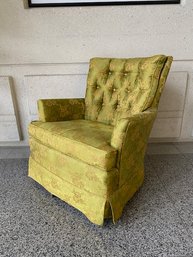 Vintage MCM Rowe First In Fashion Avocado & Gold Silk Floral Upholstering Swivel Chair
