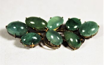 Antique Fine Gilt Silver And Genuine Jade Stone Leaf Form Brooch