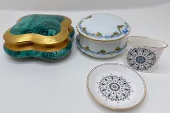 2 Vintage Limoges France Covered Candy Bowls &  Royal Worcester Cigarette Holder With Matching Ashtray Plate