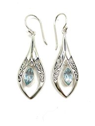 Beautiful Sterling Silver Light Blue Topaz Color Dangle Earrings