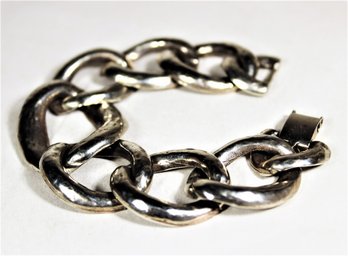 Large Graduated Curb Link Sterling Silver Bracelet 7 1/2' Long