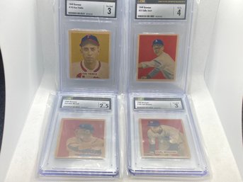 Professionally Graded 1949 BOWMAN BASEBALL CARDS- Grouping Of 4