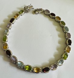 VINTAGE STERLING SILVER MULTI GEMSTONE BRACELET