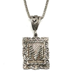 Vintage Italian Sterling Silver Chain With Ornate 'M' Pendant