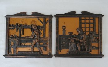 A Vintage Pair Of 3D Wall Art Plaques By Coppercraft Guild