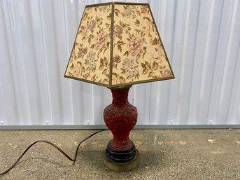 Deep Red Chinese Enameled Vase Lamp