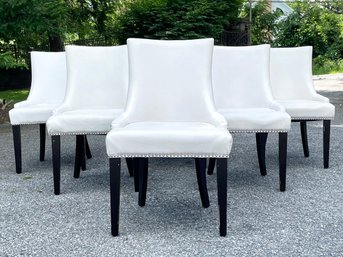 A Set Of 6 Modern Leather Dining Chairs With Nailhead Trim By Safavieh