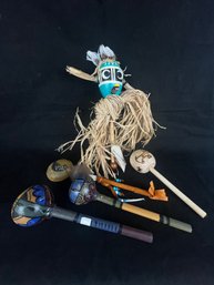 Hand-made Percussion, Musical  Instruments - Kokopelli Hand Drum, Spirit Rain Maker, Maracas