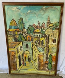 Framed Oil On Canvas Jerusalem Signed N. Blk