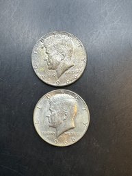 2 Kennedy 40 Silver Half Dollars 1966, 1968-D