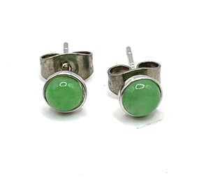 Vintage Sterling Silver Green Agate Stud Earrings