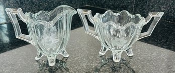 Glass/crystal Sugar And Creamer Set, Etched 4'