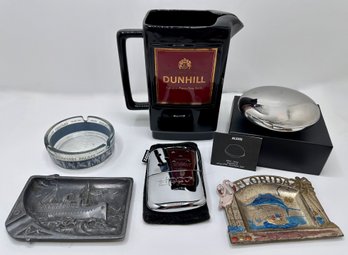Vintage Dunhill Pitcher, New Alessi Cigarette Set, New Zippo Chrome Hand Warmer, Pewter Ashtray & More
