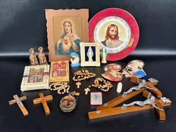 A Large Assortment Of Vintage Religious Collectibles & Souvenirs