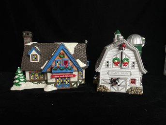 Department 56 Snow Village Skate And Ski Shop & Dairy Barn With Boxes