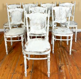 A Set Of 8 Italian Export Side Chairs IN Faux Distressed Finish By Buying And Design SPA