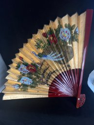 30 Hand-painted, Oriental Fan With Gold Highlights