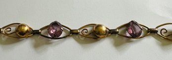 VINTAGE 12K GOLD FILLED PURPLE STONE LINK BRACELET