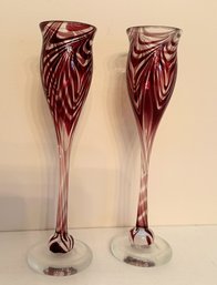 Pair Of Pulled Feather Art Glass Nancy Freeman Cordial Glasses