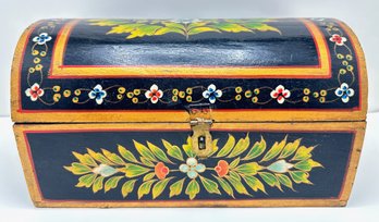 Vintage Hand Painted Solid Wood Domed Box