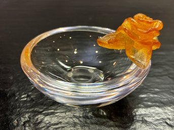 Vintage Daum Glass Dish With Amber Pate De Verre Rose