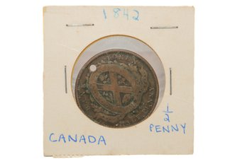 1842 Canada 1/2 Penny Coin