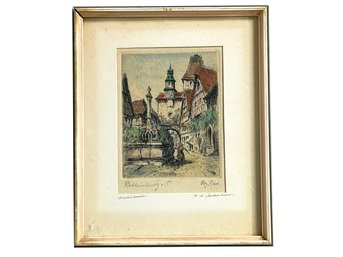 A Vintage Hand Colored European Travel Etching