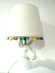 Ceramic Horse Table Lamp With Pom Pom Shade