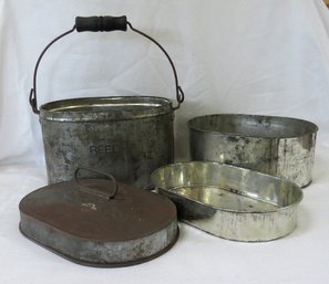 Antique Steel Tin Metal Coal Miner's Lunch Box Bucket By Reed - Complete!
