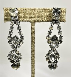 Vintage Rhinestone Clip Earrings White Stones `