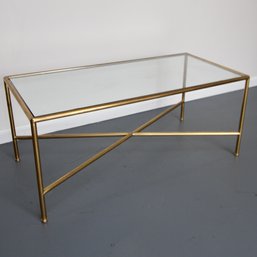 Modern Tubular Brass & Glass Coffee Table